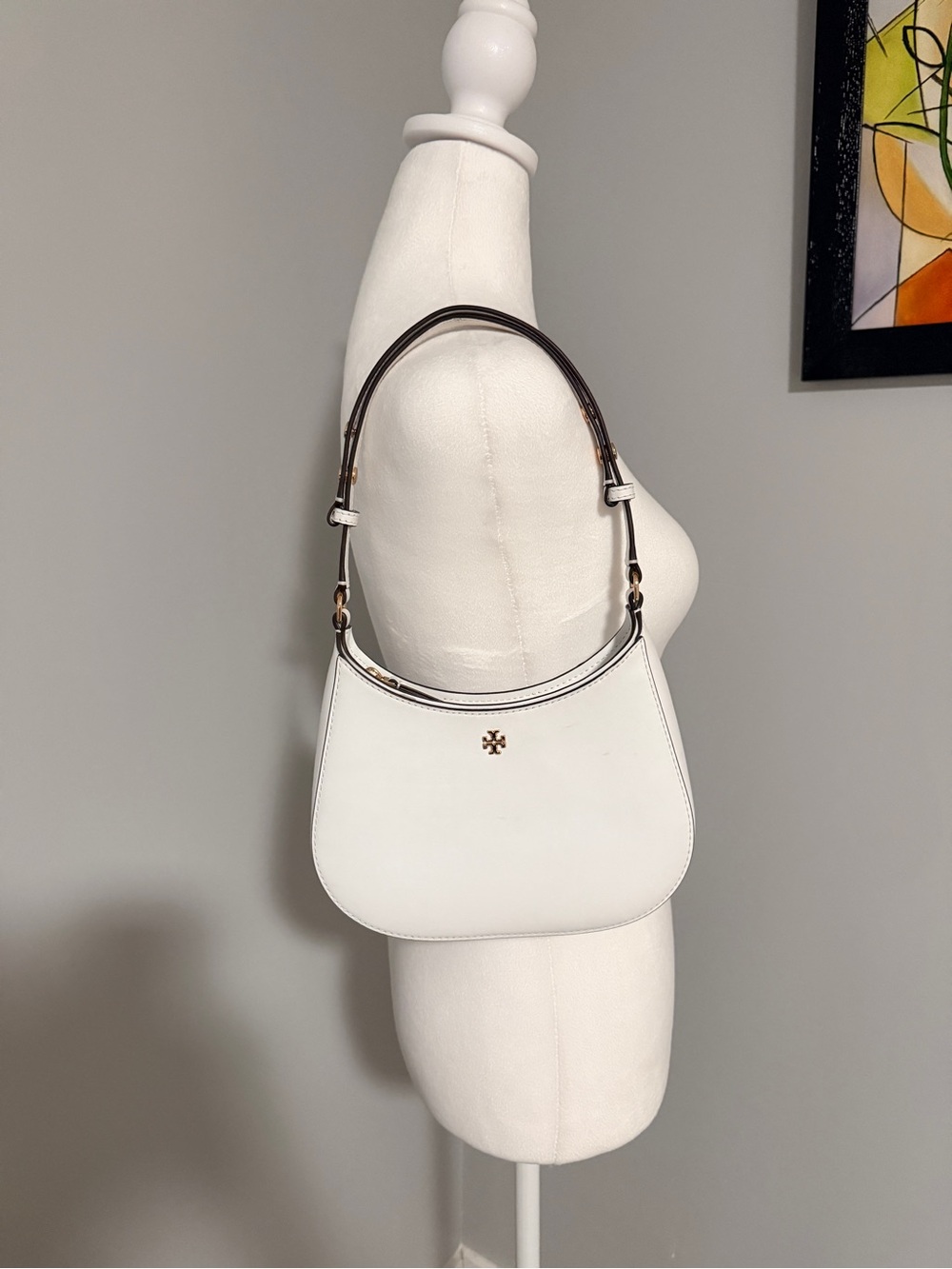 Tory Burch White Leather Shoulder Bag with Brown Handle